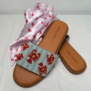 Happily Grey Beaded Lobster Slide Sandals and Matching Scarf Set Size 7 NEW